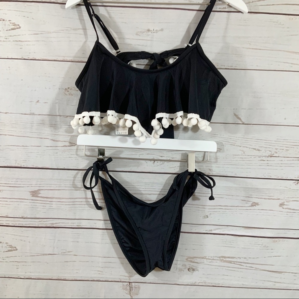 Black & White Pom Poms 2 Pc. Bikini